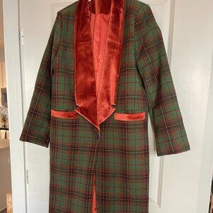 Long Contrast Plaid Coat - Size S